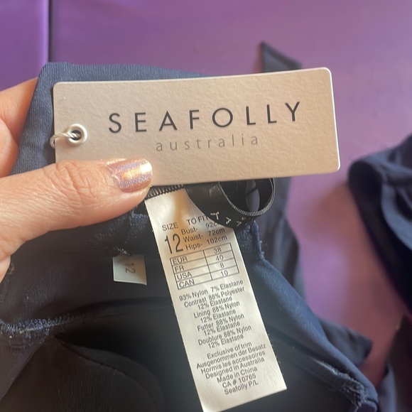 SEAFOLLY sz8 bikini navy vtg pinup padded halter bra & twist bottom - Picture 6 of 6
